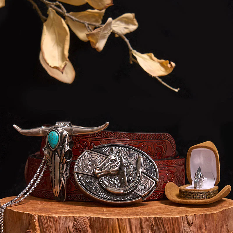 DIY Hidden Knife Belt Buckle Turquoise Bull Pendant Knife Ring Bundle Set - Image 17