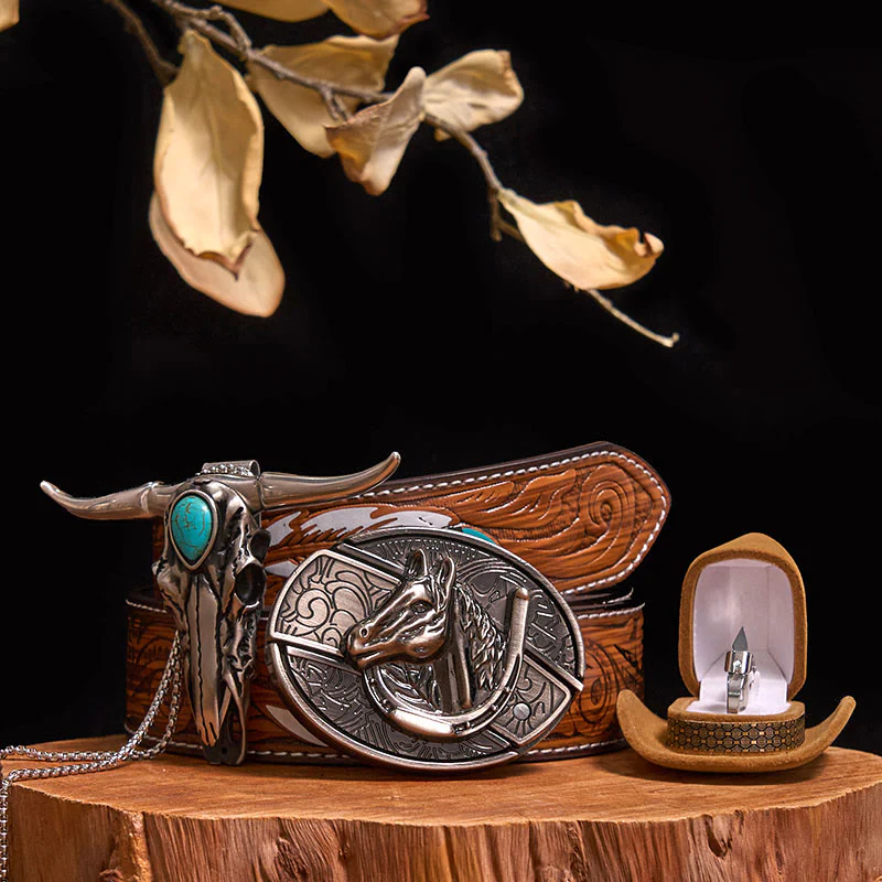DIY Hidden Knife Belt Buckle Turquoise Bull Pendant Knife Ring Bundle Set - Image 18