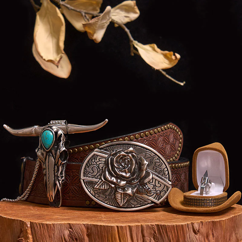 DIY Hidden Knife Belt Buckle Turquoise Bull Pendant Knife Ring Bundle Set - Image 22