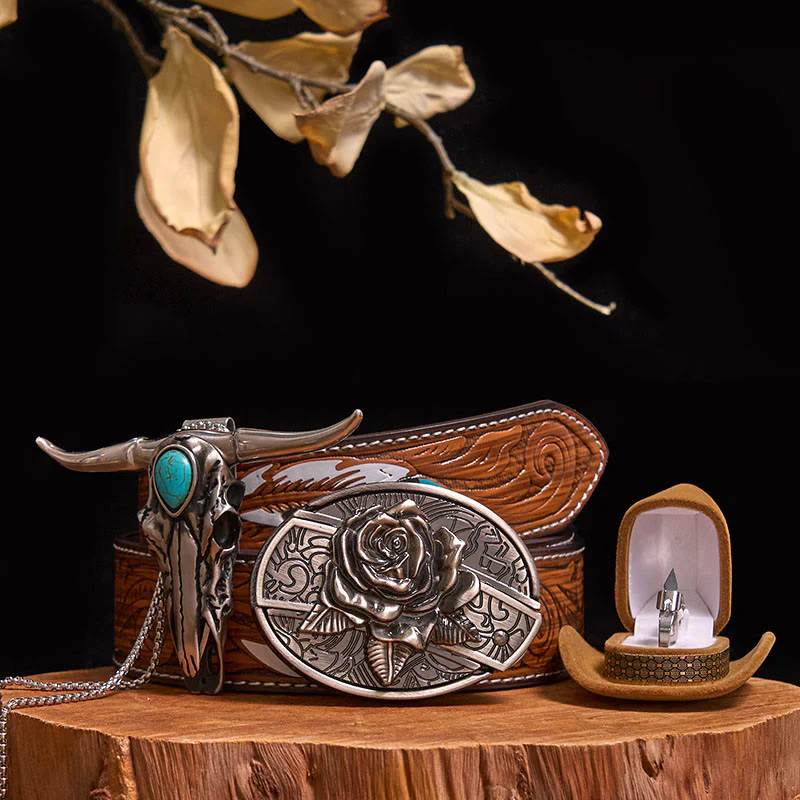 DIY Hidden Knife Belt Buckle Turquoise Bull Pendant Knife Ring Bundle Set - Image 25