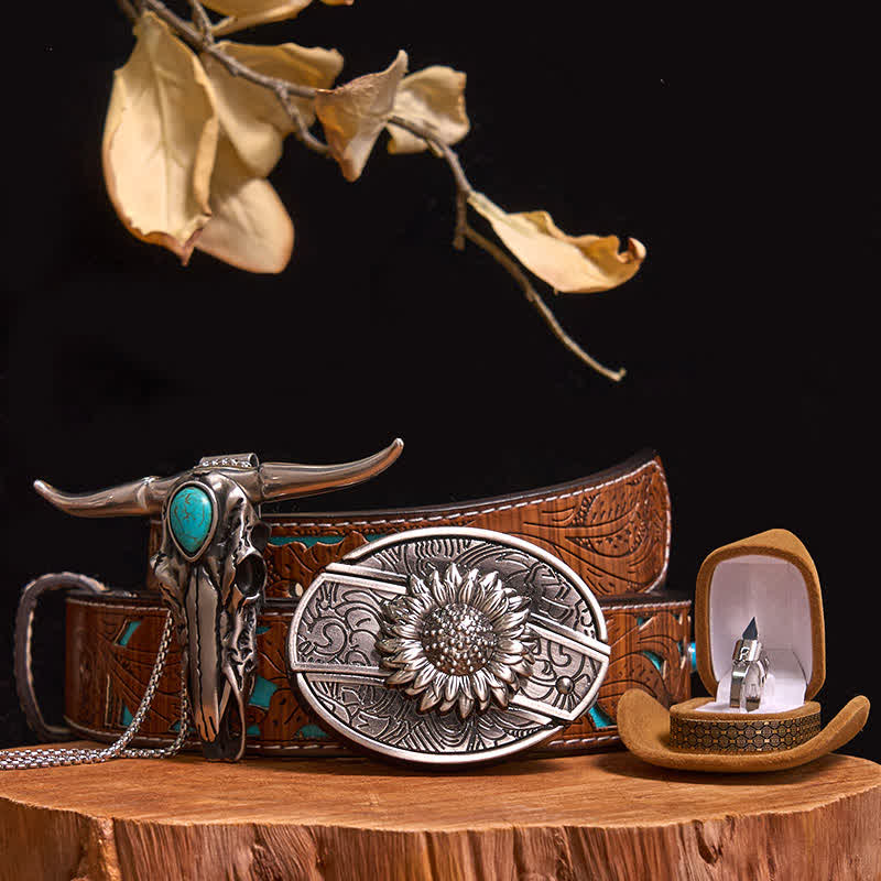 DIY Hidden Knife Belt Buckle Turquoise Bull Pendant Knife Ring Bundle Set - Image 7