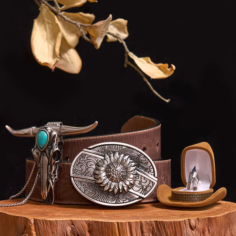 DIY Hidden Knife Belt Buckle Turquoise Bull Pendant Knife Ring Bundle Set - Image 9