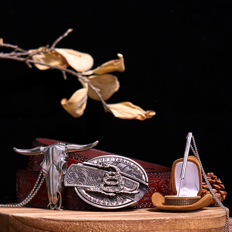 DIY Hidden Knife Snake Buckle Longhorn Bull Pendant Needle Necklace Bundle Set - Image 11
