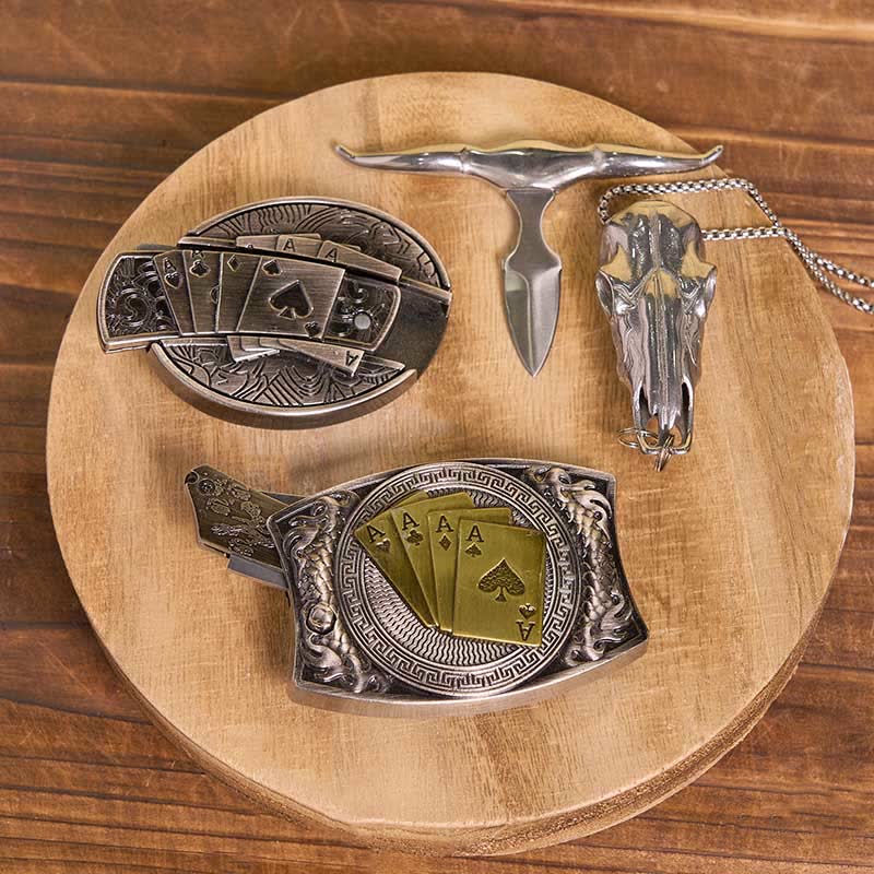 DIY Poker Hidden Knife Belt Buckle Bull Ring Longhorn Pendant Bundle Set - Image 3