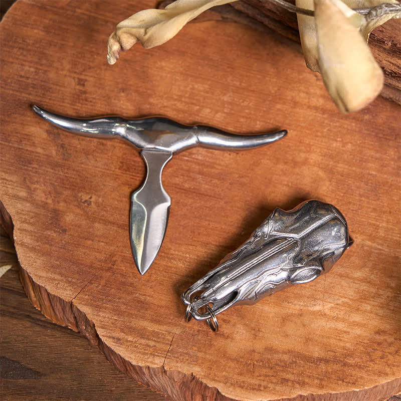 DIY Rose Hidden Knife Belt Buckle Bull Pendant Skull & Rose Ring Bundle Set - Image 3