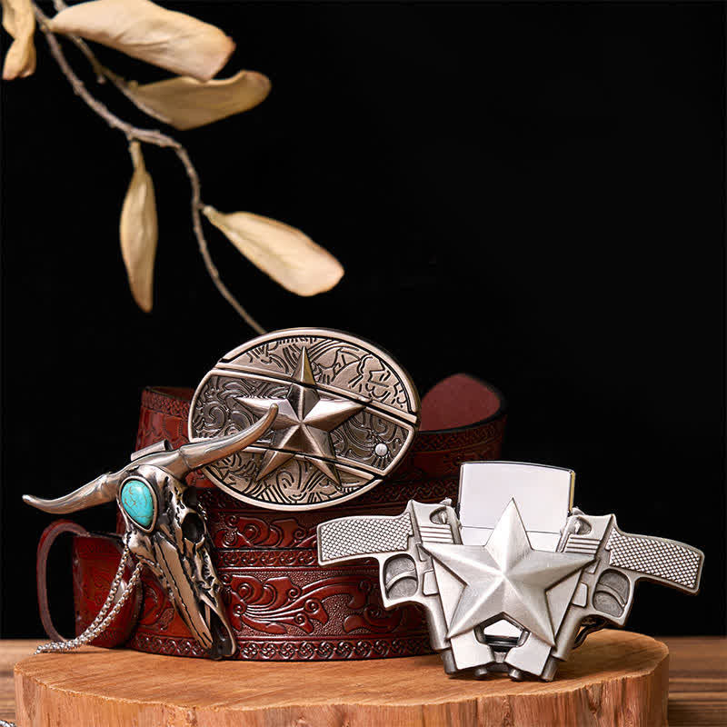 DIY Star Hidden Knife Belt Buckle Lighter Turquoise Longhorn Pendant Bundle Set - Image 10
