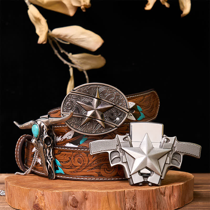 DIY Star Hidden Knife Belt Buckle Lighter Turquoise Longhorn Pendant Bundle Set - Image 11
