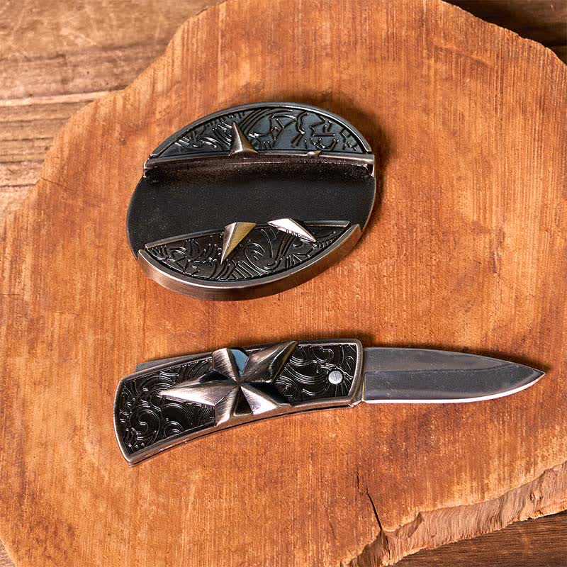 DIY Star Hidden Knife Belt Buckle Lighter Turquoise Longhorn Pendant Bundle Set - Image 6