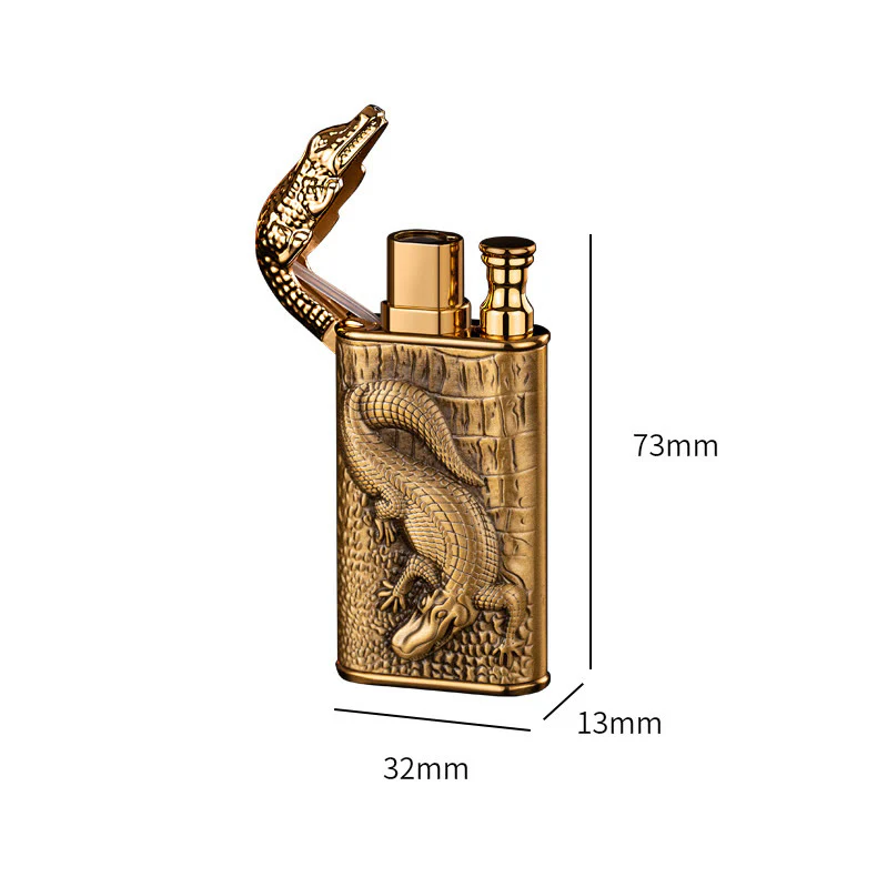 Double Flame Embossed Alligator Head Refillable Butane Lighter - Image 10
