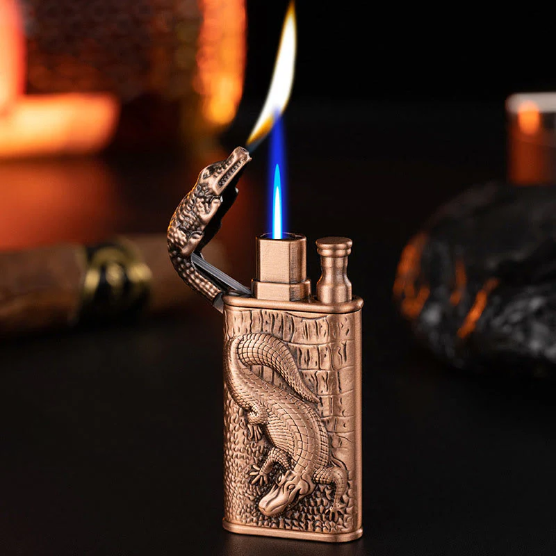 Double Flame Embossed Alligator Head Refillable Butane Lighter - Image 14