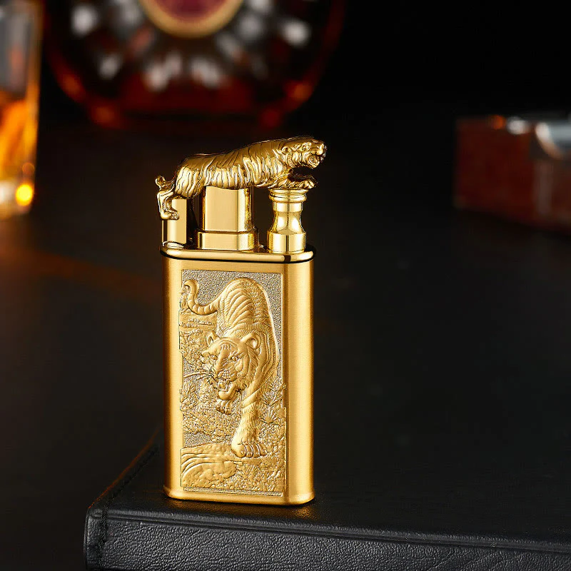 Double Flame Embossed Fierce Tiger Refillable Butane Lighter - Image 4