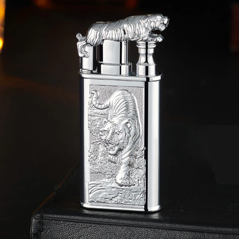 Double Flame Embossed Fierce Tiger Refillable Butane Lighter - Image 6