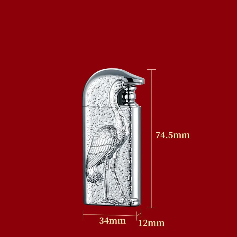 Double Flame Embossed Grus Japonensis Refillable Butane Lighter - Image 11