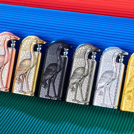 Double Flame Embossed Grus Japonensis Refillable Butane Lighter - Image 12