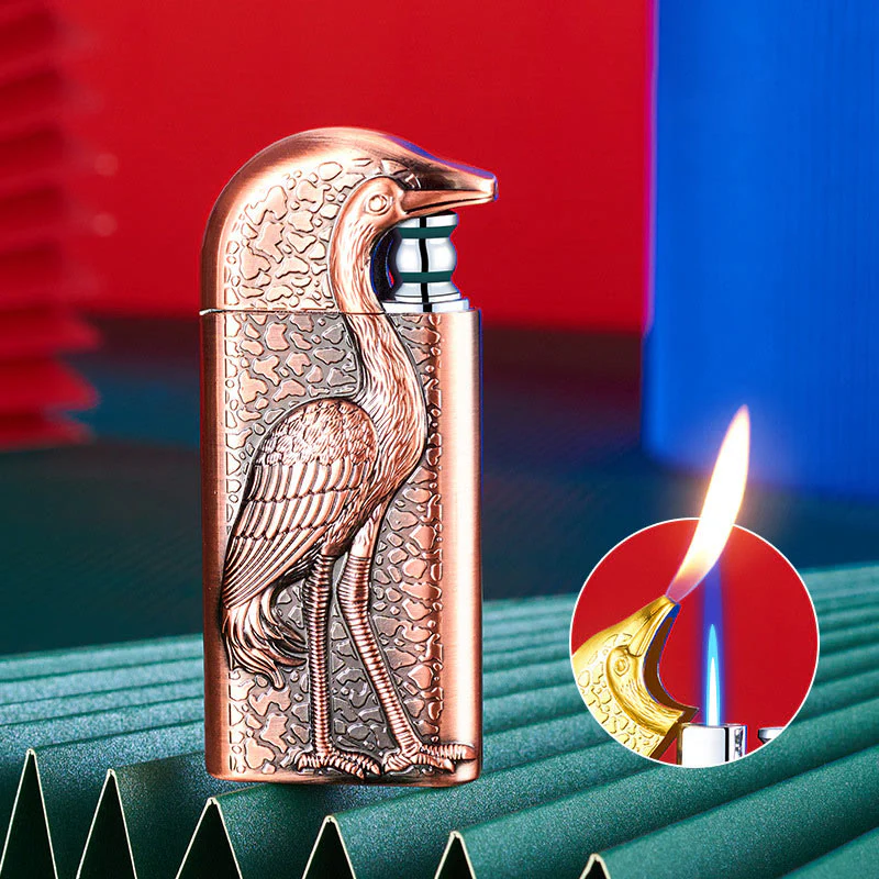 Double Flame Embossed Grus Japonensis Refillable Butane Lighter - Image 14