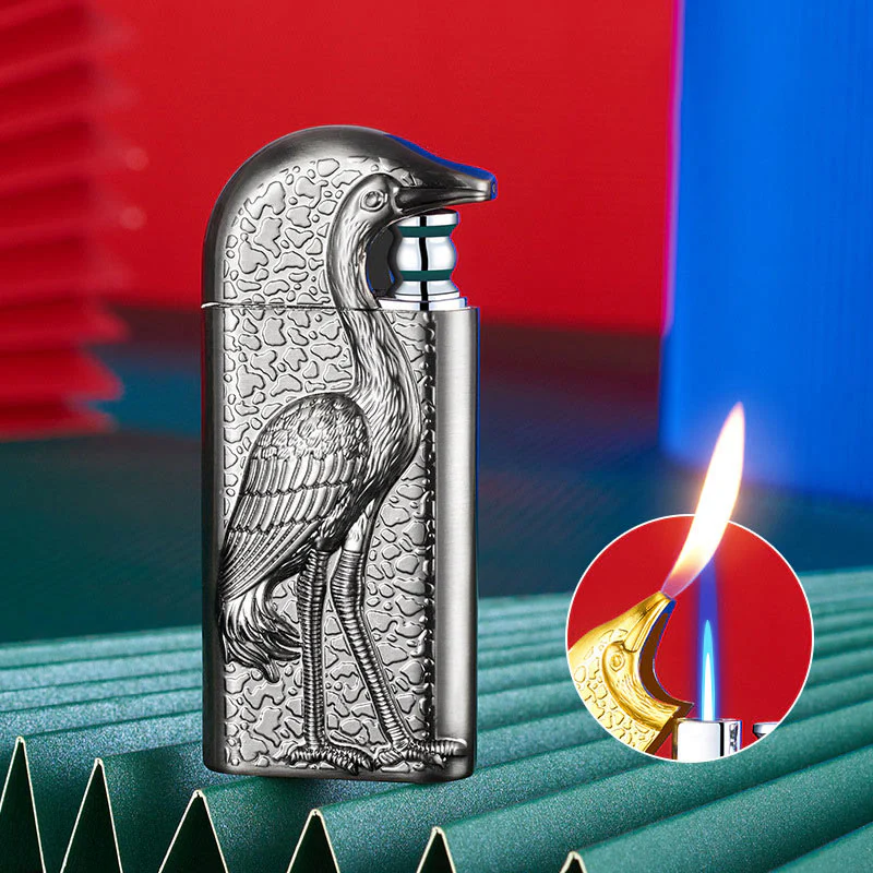 Double Flame Embossed Grus Japonensis Refillable Butane Lighter - Image 15