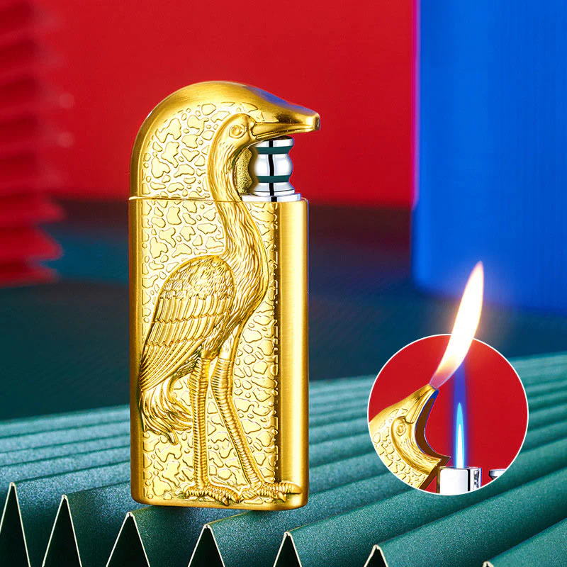 Double Flame Embossed Grus Japonensis Refillable Butane Lighter - Image 16
