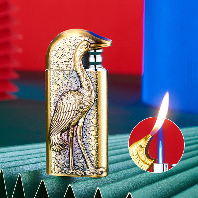 Double Flame Embossed Grus Japonensis Refillable Butane Lighter - Image 17
