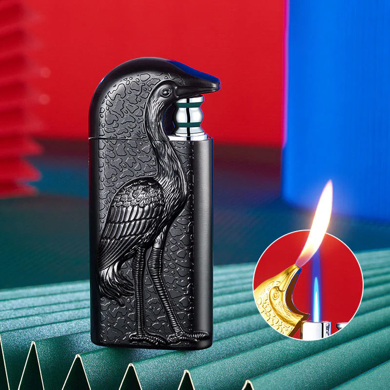 Double Flame Embossed Grus Japonensis Refillable Butane Lighter - Image 18