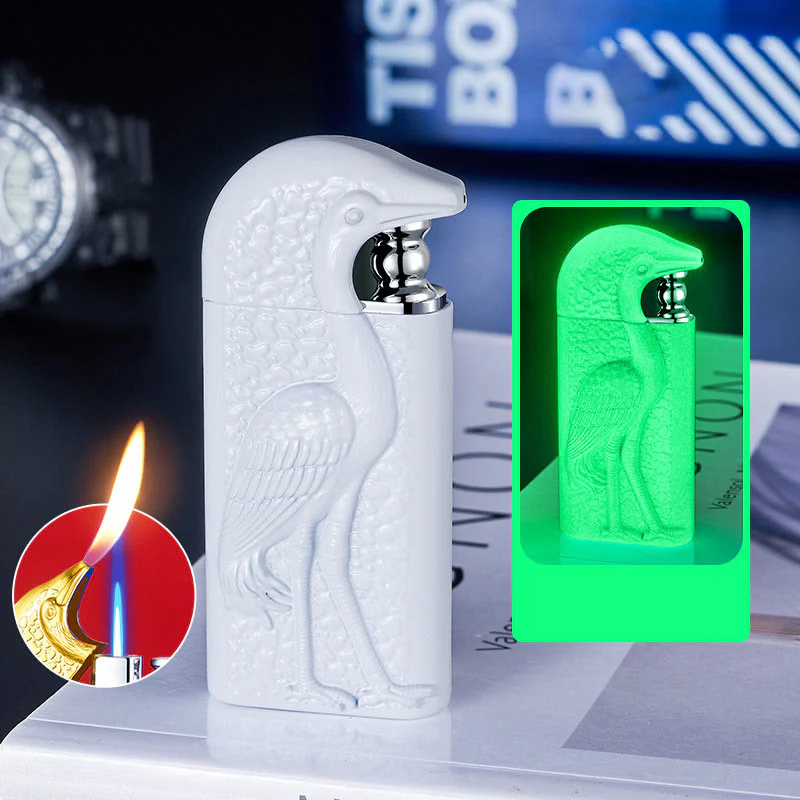 Double Flame Embossed Grus Japonensis Refillable Butane Lighter - Image 19