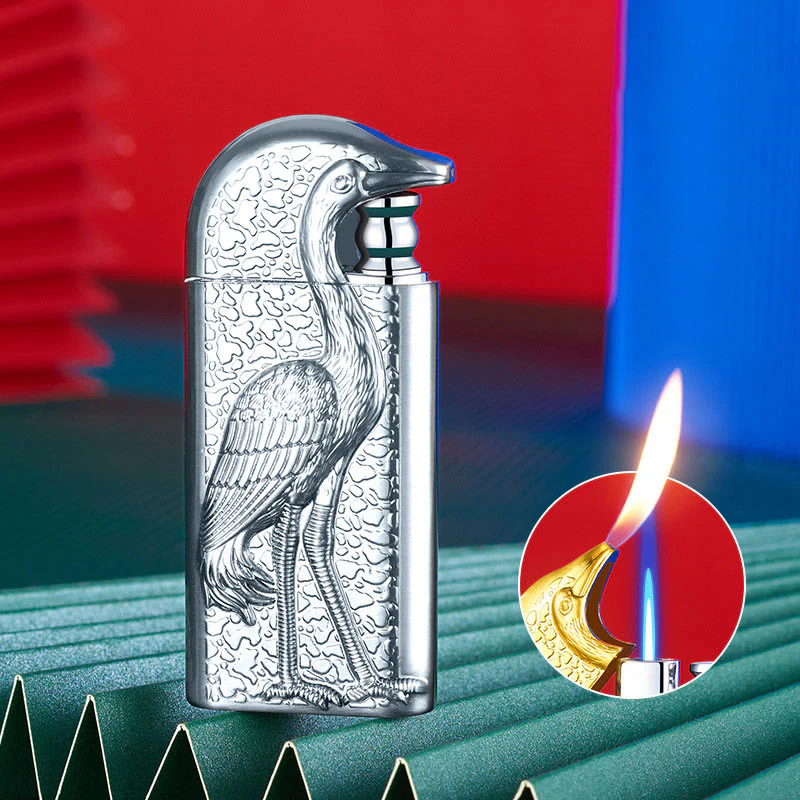 Double Flame Embossed Grus Japonensis Refillable Butane Lighter - Image 20