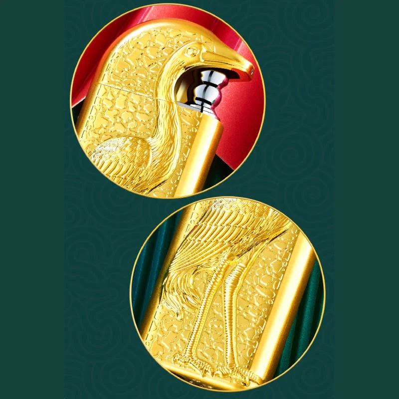 Double Flame Embossed Grus Japonensis Refillable Butane Lighter - Image 9