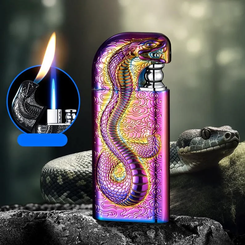 Double Flame Embossed Serpent King Refillable Butane Lighter - Image 15