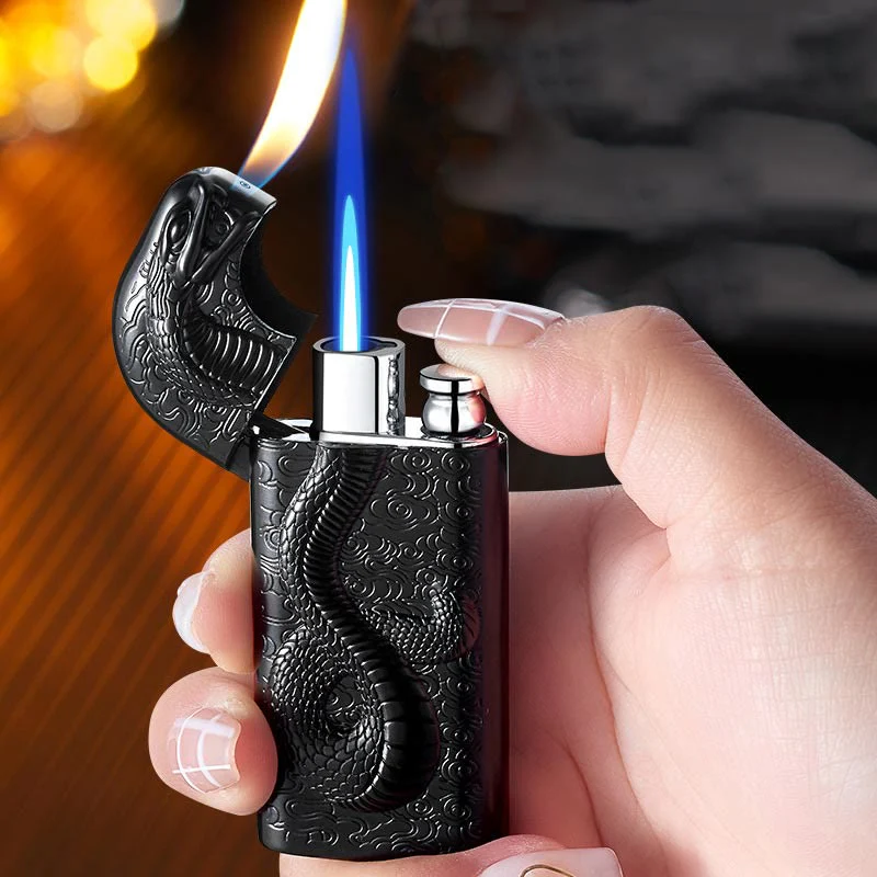 Double Flame Embossed Serpent King Refillable Butane Lighter - Image 2