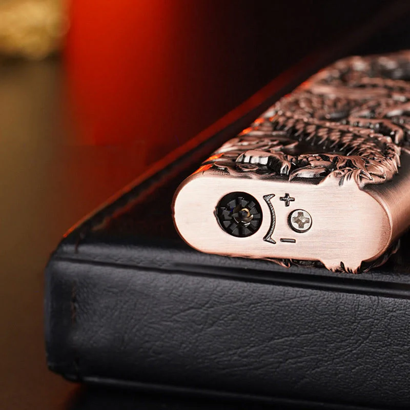 Double Flame Embossed Vivid Dragon Refillable Butane Lighter - Image 10
