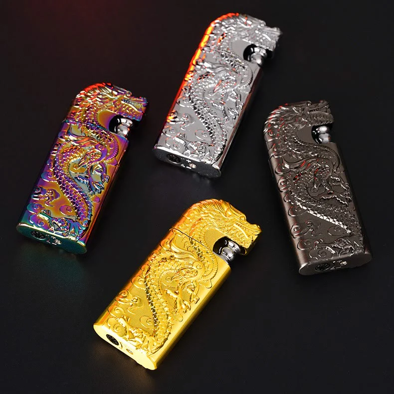 Double Flame Embossed Vivid Dragon Refillable Butane Lighter - Image 12