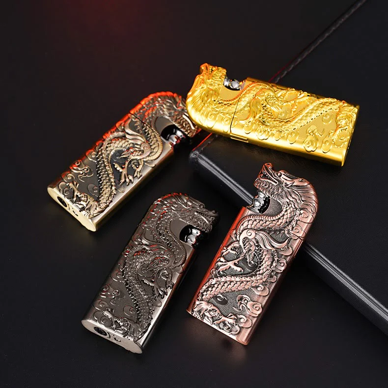 Double Flame Embossed Vivid Dragon Refillable Butane Lighter - Image 13
