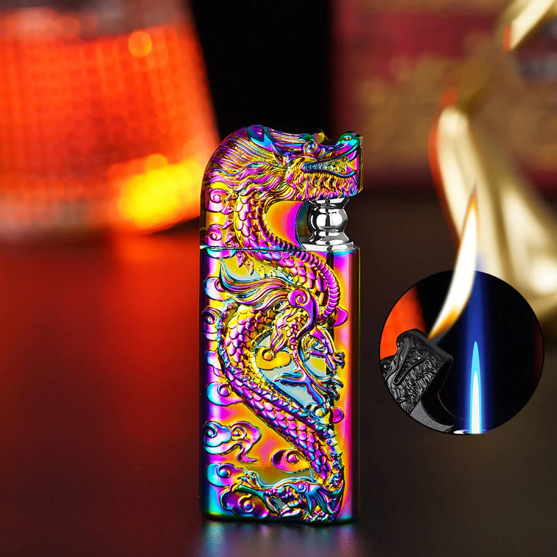Double Flame Embossed Vivid Dragon Refillable Butane Lighter - Image 15