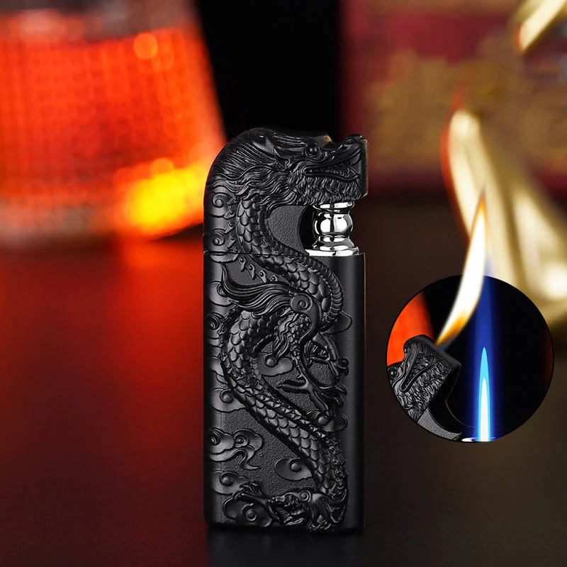 Double Flame Embossed Vivid Dragon Refillable Butane Lighter - Image 19