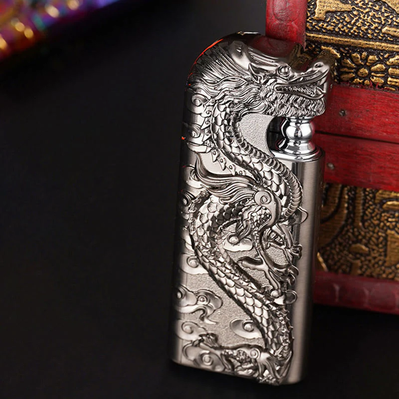 Double Flame Embossed Vivid Dragon Refillable Butane Lighter - Image 6