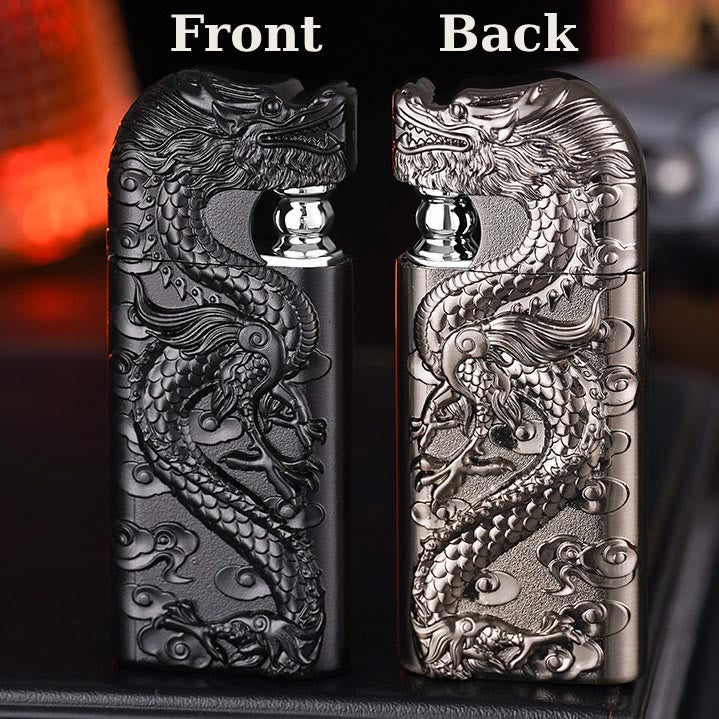 Double Flame Embossed Vivid Dragon Refillable Butane Lighter - Image 7