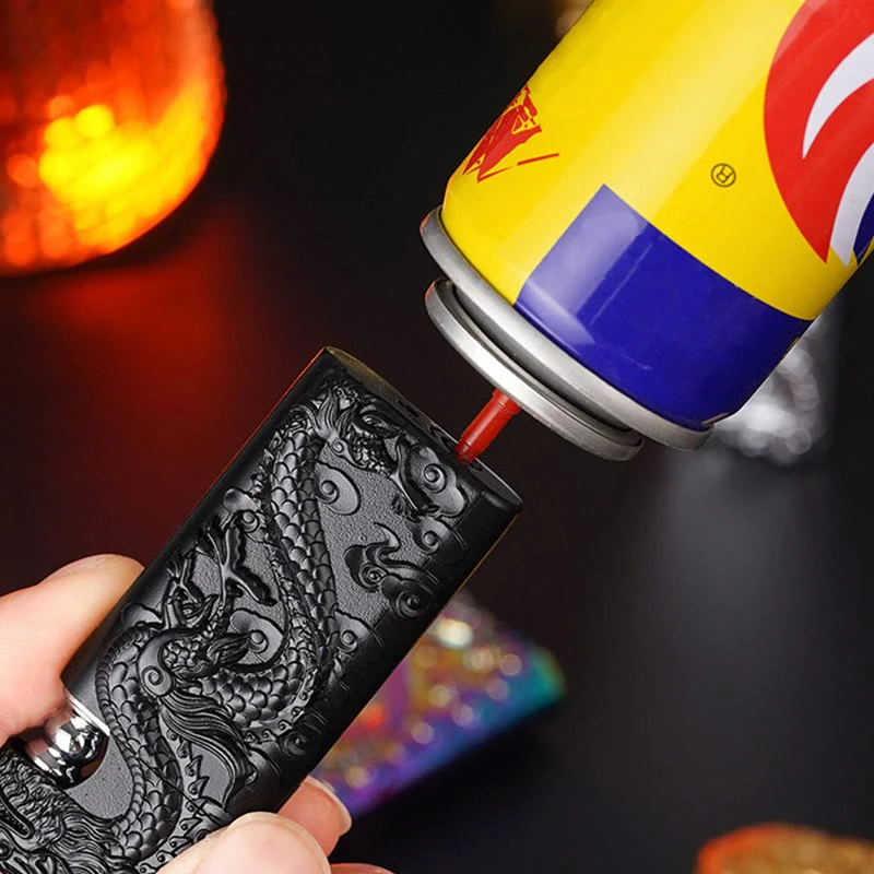 Double Flame Embossed Vivid Dragon Refillable Butane Lighter - Image 9