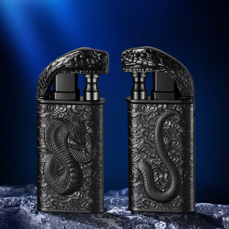 Double Flame Embossed Wild Crocodile Refillable Butane Lighter - Image 10