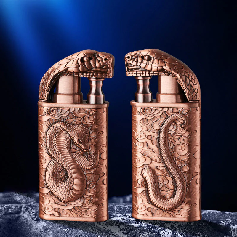 Double Flame Embossed Wild Crocodile Refillable Butane Lighter - Image 11