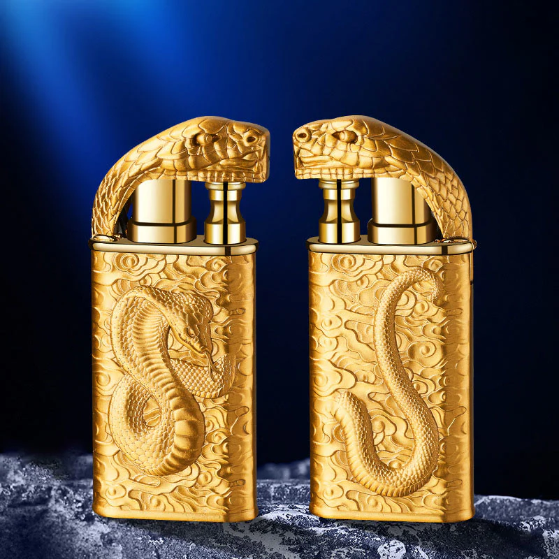 Double Flame Embossed Wild Crocodile Refillable Butane Lighter - Image 12