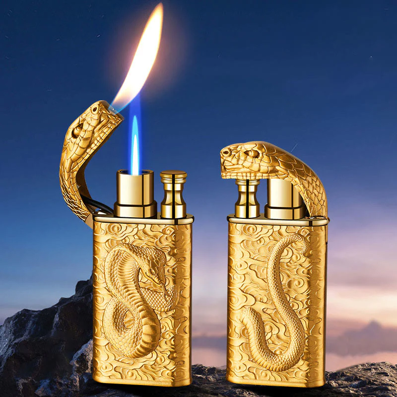 Double Flame Embossed Wild Crocodile Refillable Butane Lighter - Image 2
