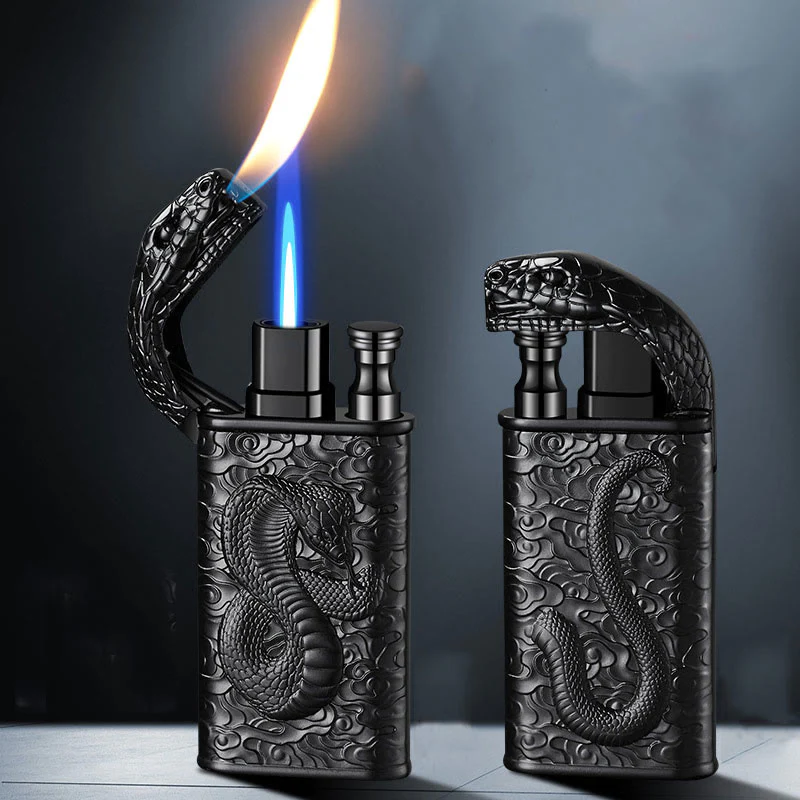 Double Flame Embossed Wild Crocodile Refillable Butane Lighter - Image 4
