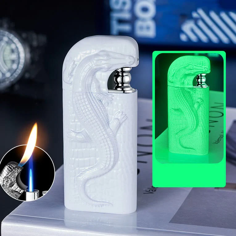 Double Flame Embossed Wild Crocodile Refillable Butane Lighter - Image 18