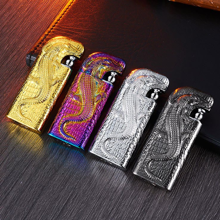 Double Flame Embossed Wild Crocodile Refillable Butane Lighter - Image 6