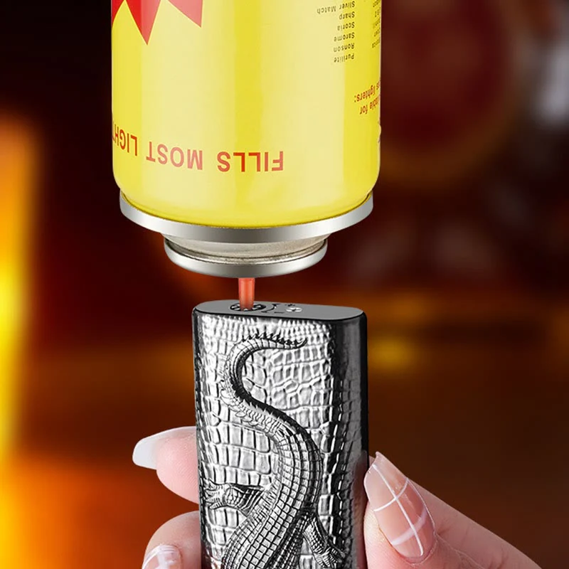 Double Flame Embossed Wild Crocodile Refillable Butane Lighter - Image 9