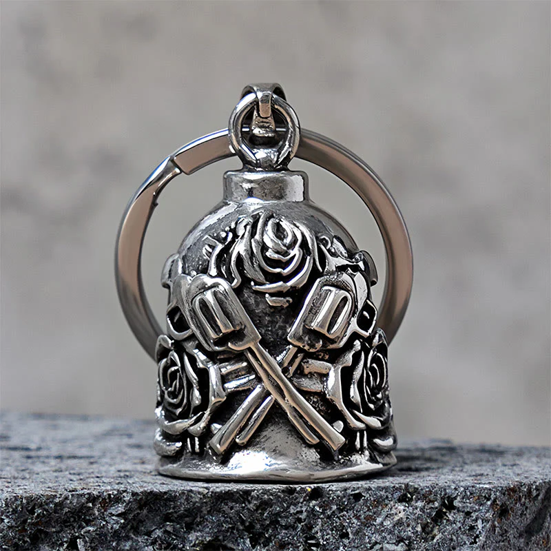 Double Guns And Roses Bell Keychain For Riding