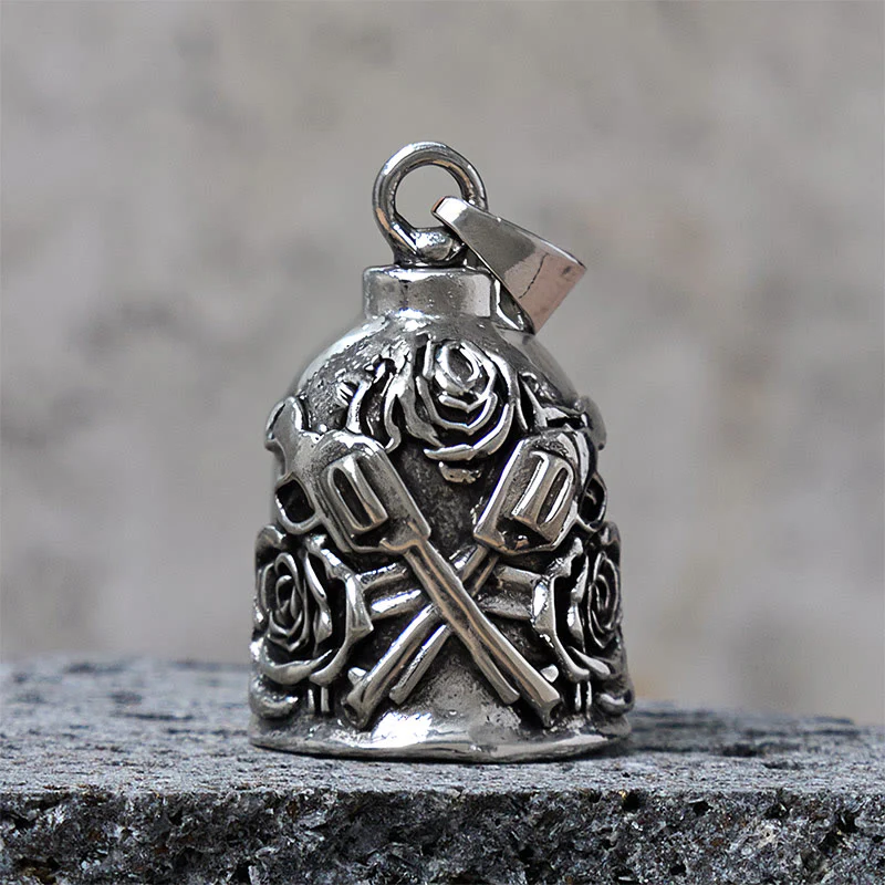 Double Guns And Roses Bell Keychain For Riding - Image 3