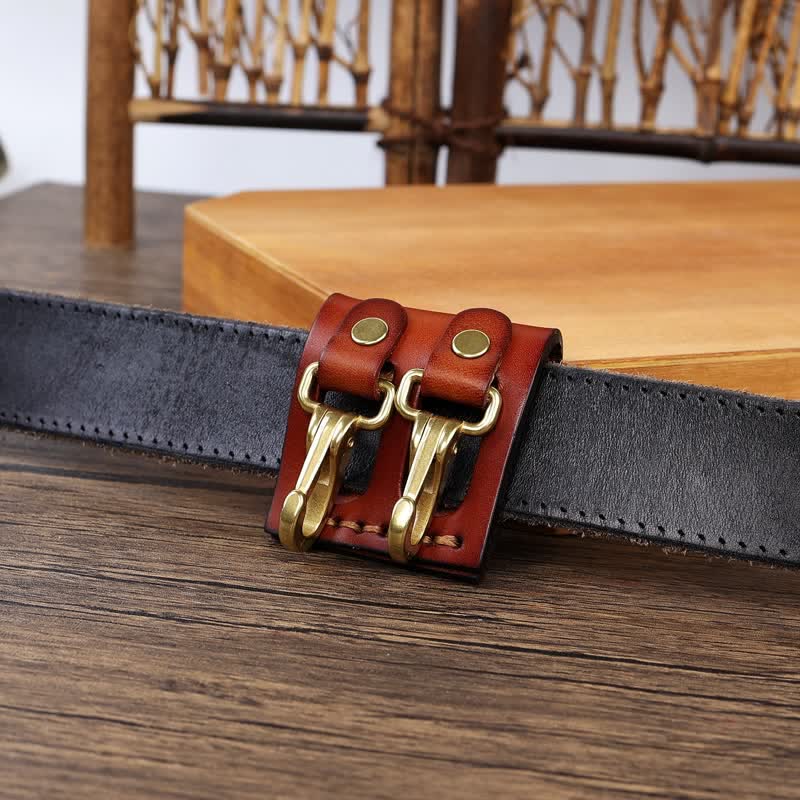 Double Metal Hooks Belt Loop Leather Key Holder - Image 14