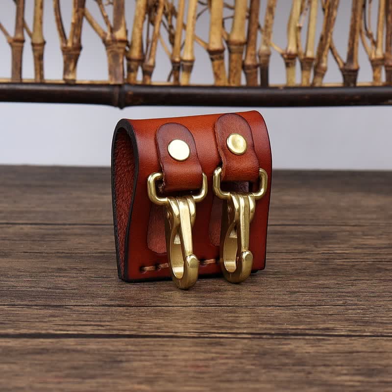 Double Metal Hooks Belt Loop Leather Key Holder - Image 15