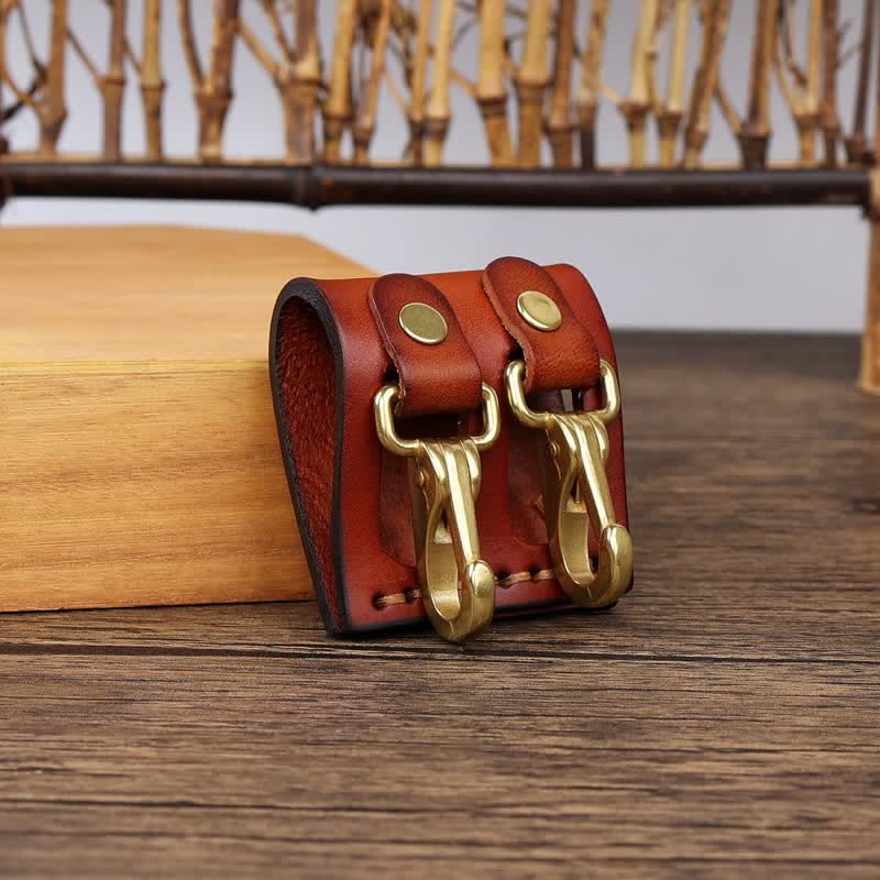 Double Metal Hooks Belt Loop Leather Key Holder - Image 16