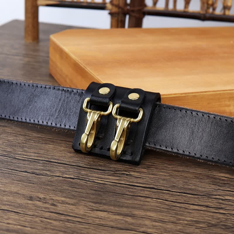 Double Metal Hooks Belt Loop Leather Key Holder - Image 2